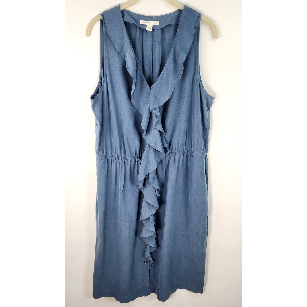 Banana Republic Dress Women's 14 Cascading Ruffle Silk Blue
